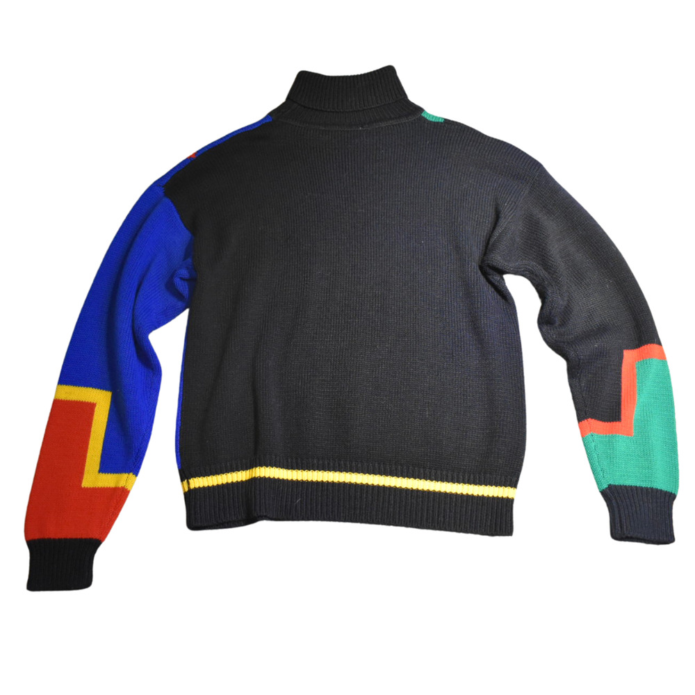 Vintage 80s Colorful Geometric Turtle Acrylic Neck Sweater Size Small - Picture 3 of 8